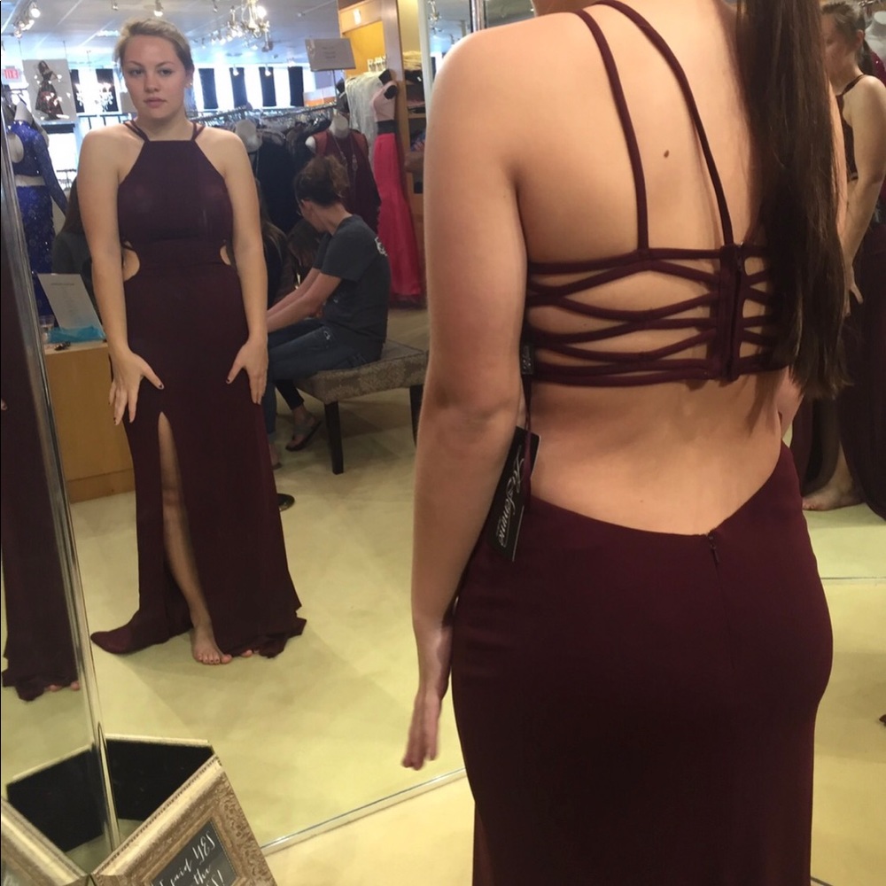 Wine High-Neck Jersey Prom Dress by La Femme